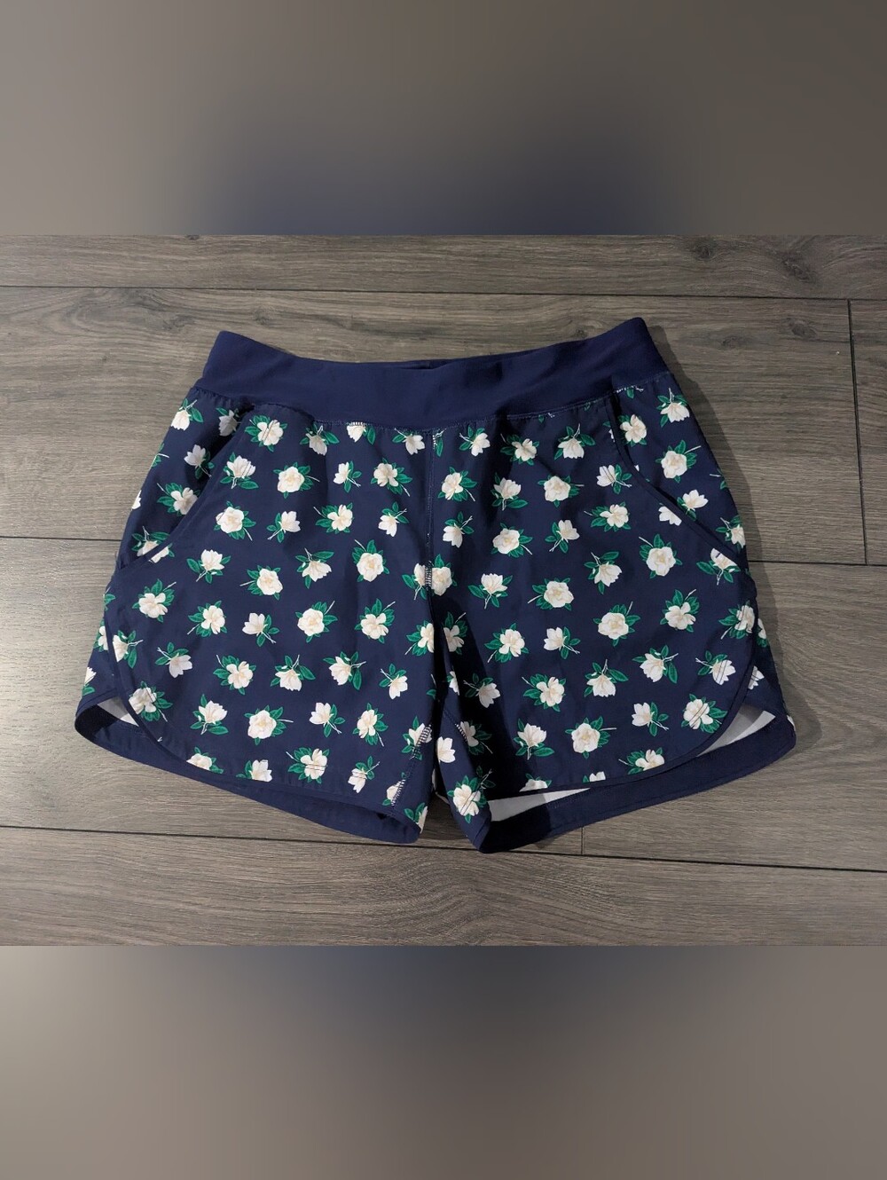 Lands' End Navy Floral Active Shorts